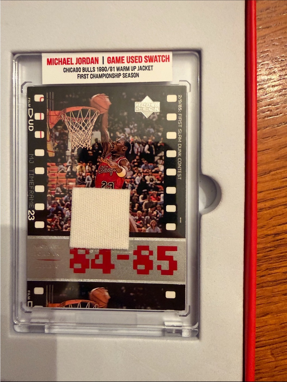 Michael Jordan Game-Used Swatch Card - White Warm up Jacket